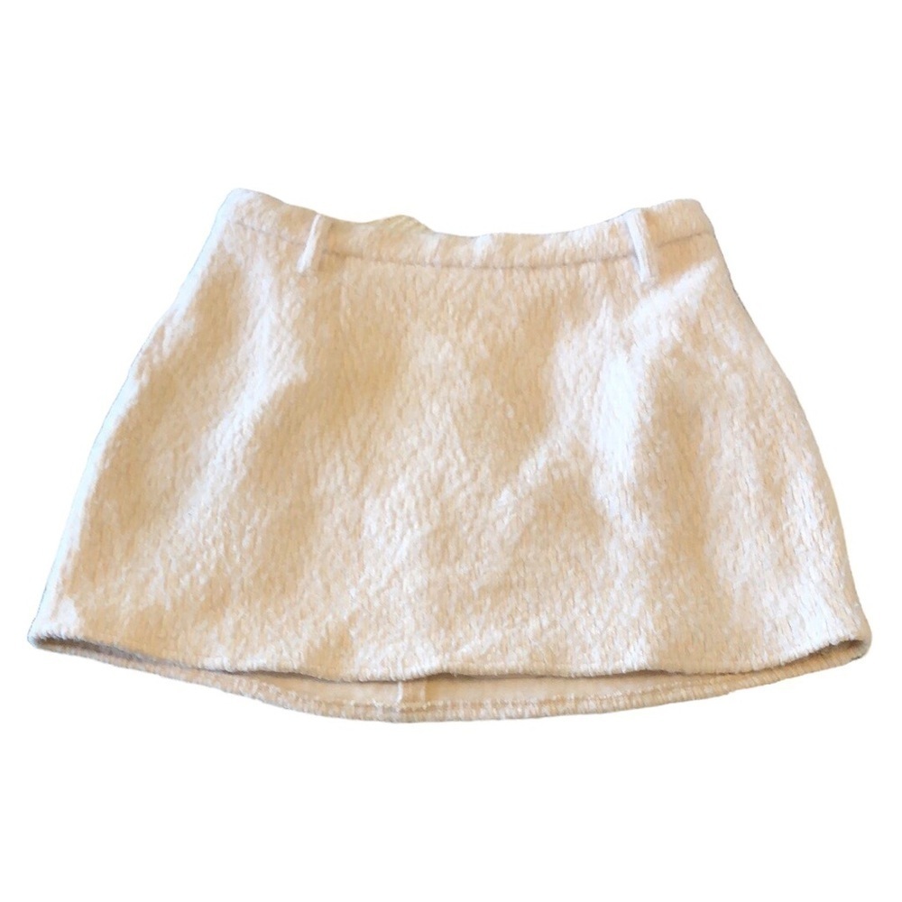 In the Style Womens Mini Skirt Sz 14 Runs Small Ivory Fuzzy Zip Lined Winter